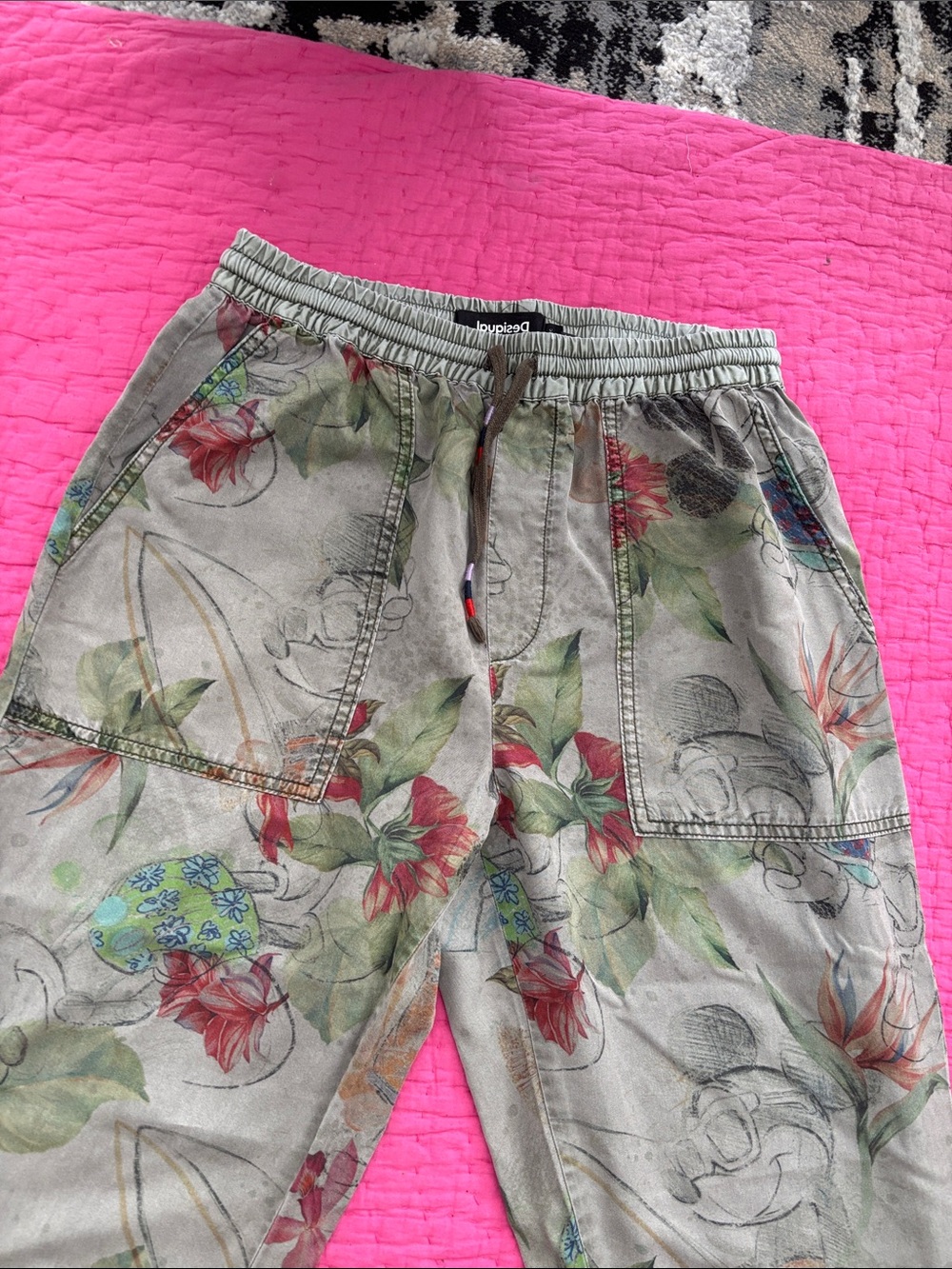 Desigual Olive Green Floral Drawstring Chinos, S - Picture 4 of 9